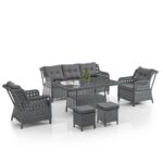 Evdemo Deniz Rattan Puflu Bahçe Balkon Takımı 3+1+1 Antrasit