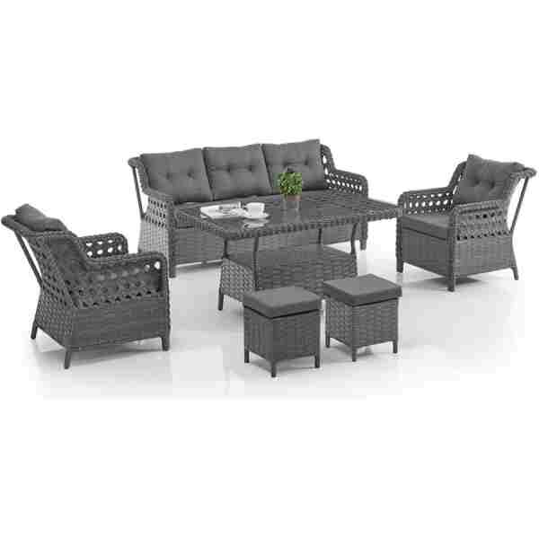 Evdemo Deniz Rattan Puflu Bahçe Balkon Takımı 3+1+1 Antrasit