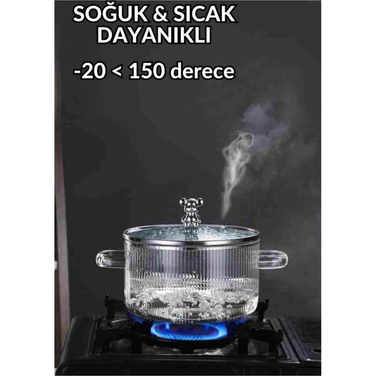 Comprox 1700cc Ayıcık Figürlü Tencere ısıya Dayanıklı|Borosilikat | Termisil Ocak Üstü Cam Tencere-1AD - Görsel 2