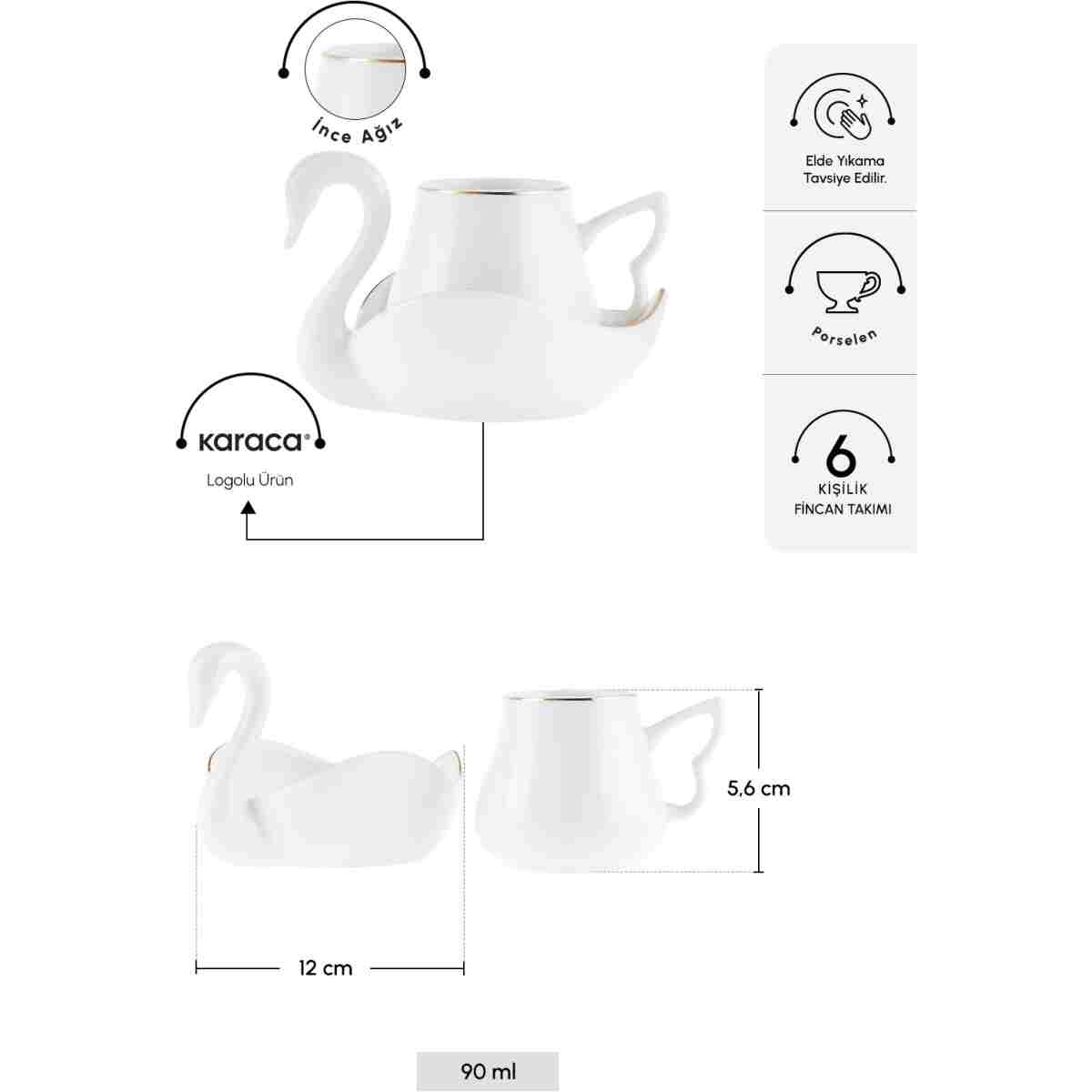 Karaca Swan 6 Kişilik Kahve Fincan Takımı 90 ml - Görsel 7
