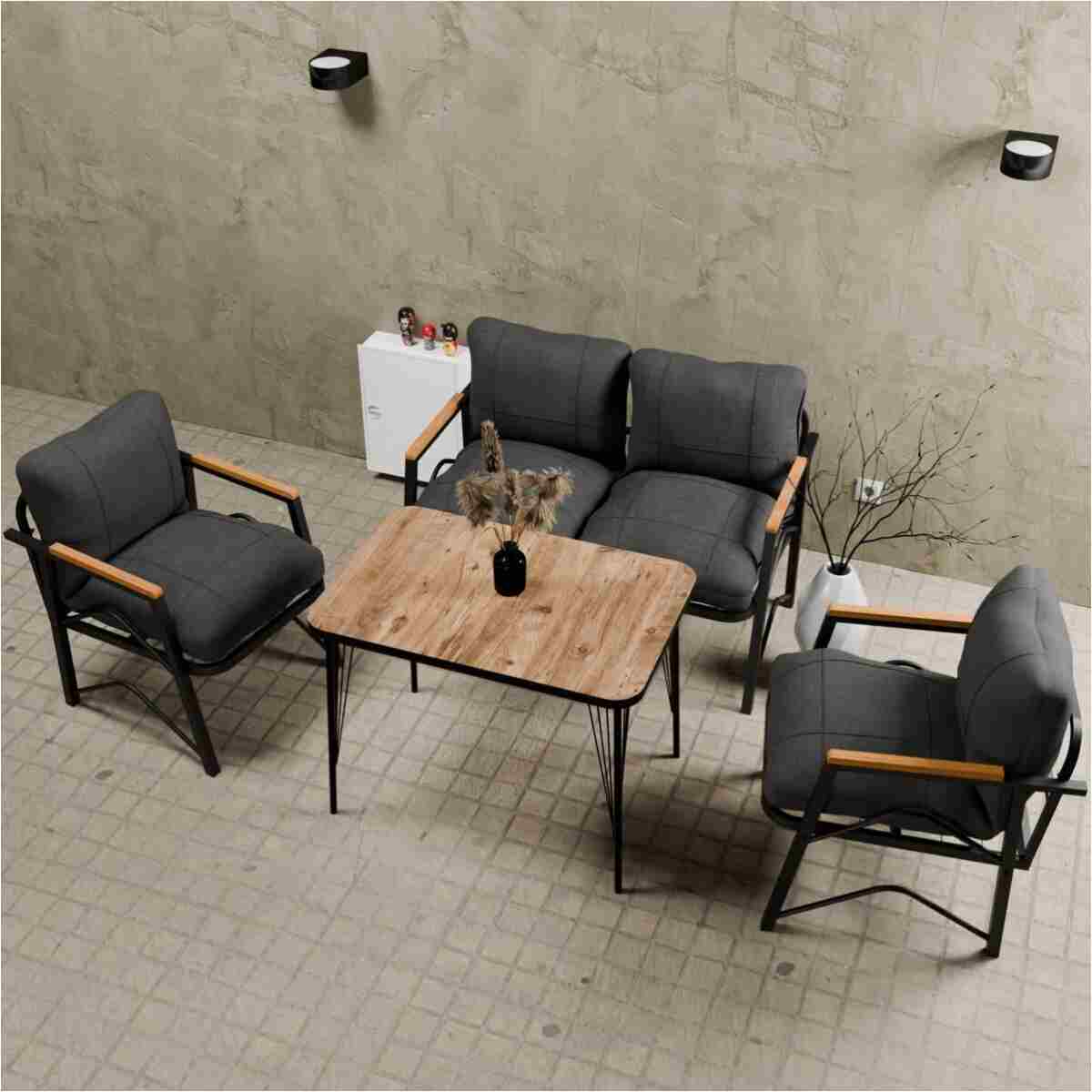 MB GARDEN FURNITURE Simetri Model, Balkon, Bahçe, Cafe, Metal Koltuk Takımı 2 1 1 Masalı - Görsel 3