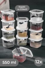 Vienev Beyaz Serigrafi Etiketli Kare Erzak Saklama Kabı 12'li Set 4x(0,55 LİTRE, 1,2 LİTRE, 1,75 LİTRE) - Görsel 8
