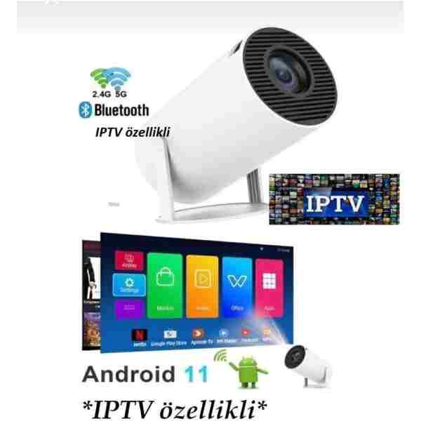 Genel Markalar Hy300 Beyaz Ultrahd Projeksiyon Android 12 200 Lümen Işık Gücü Wifi Bluetooth Ekran Yansıt