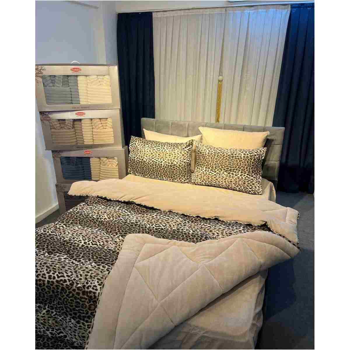 Home Çift Kişilik Welsoft Yorgan Uyku Seti Leopar Desen | Lastikli Çarşaflı | Çeyiz Seti | 6 PARÇA - Görsel 7