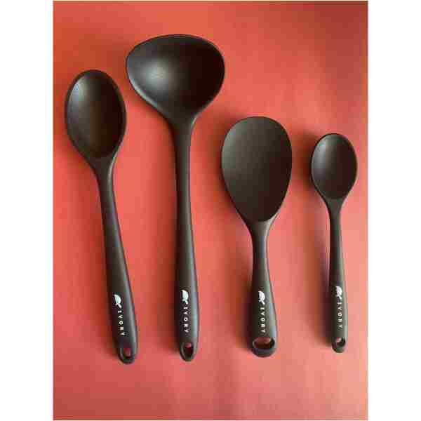 Multiamo İvory Sert Uçlu Isıya Dayanıklı Yanmaz Yapışmaz Silikon Seti 4 Parça 28cm/22cm/20cm Kaşık 28cm Kepçe