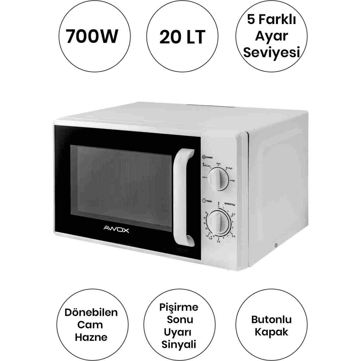AWOX Mikrodalga H20 Fırın 20 Lt Beyaz - Görsel 2