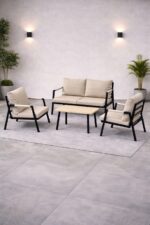MB GARDEN FURNITURE DREAM Balkon, Bahçe Takımı, Cafe, Metal Kanepe, Koltuk Takımı, Bahçe Mobilyası, 2+1+1 sehpalı