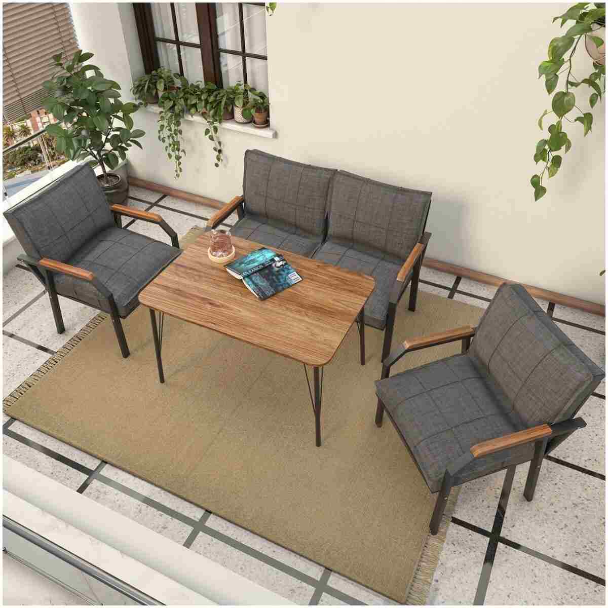 Mygusi Hayal Balkon, Bahçe, Cafe, Metal Kanepe Koltuk Takımı , Bahçe Mobilyası, 60x90 Masalı - 211 Koyu Gri - Görsel 2
