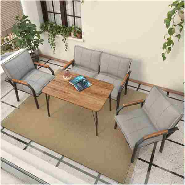 Mygusi Hayal Balkon, Bahçe, Cafe, Metal Kanepe Koltuk Takımı , Bahçe Mobilyası, 60x90 Masalı - 211 Açık Gri