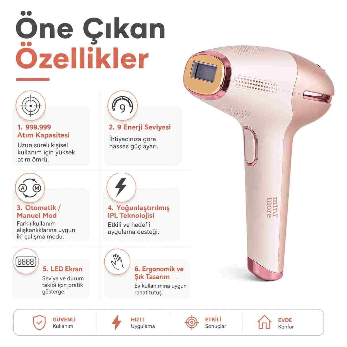 Mini More Beauty Professional 999.999 Flash Buz Başlıklı IPL Lazer Epilasyon Cihazı - 9 Enerji Seviyeli - Görsel 12