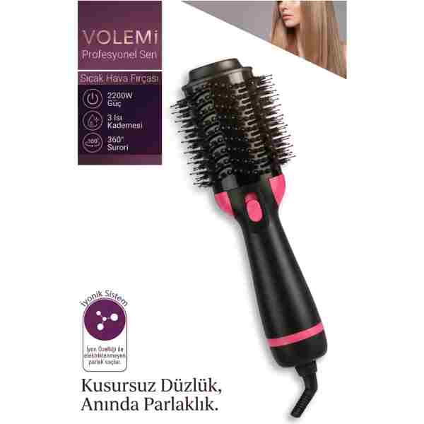 VOLEMİ Profesyonel 2200W Hava Üflemeli Saç Şekillendirici İyonik Düzleştirici Fön Tarağı Ve Hacim Verici Fırça V-0167