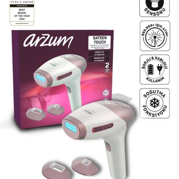 Arzum AR5178 SateenTouch IPL Lazer Epilasyon, 999.999 Atım,Evde Tüy Alma,Soğutmalı, 5 Kademe, Cilt Sensörü