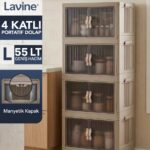 Lavine ”LARGE” 4 Katlı Portatif Organizer Tekerlekli Dolap Çok Amaçlı Mıknatıs Kapaklı Katlanır - TOPRAK