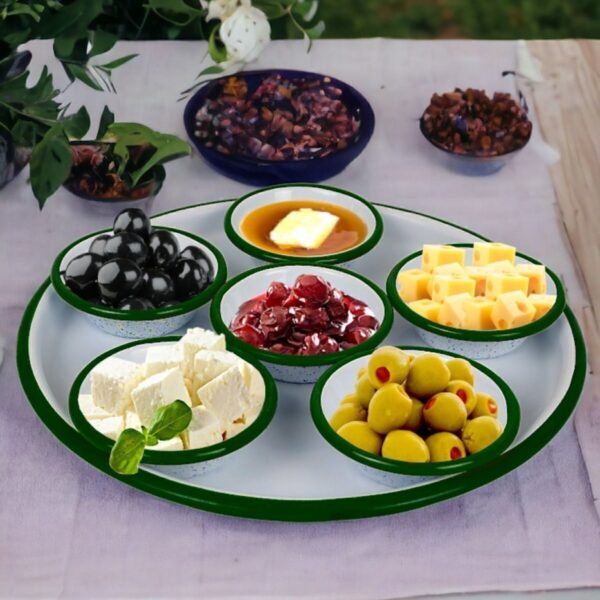 İnci Emaye 7 Parça Küçükboy Emaye Kahvaltı Seti, Sunum, Kahvaltı Tabağı, Reçellik, Zeytin, Peynir Tabağı, Çeyiz