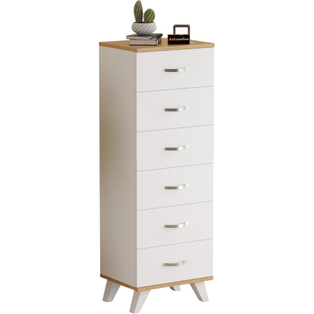 AEKA AE-3038 Belinda 6 Çekmeceli Beyaz Çam Şifonyer Komodin 132*45*36 cm - Görsel 6