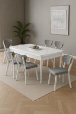 UZMHOME 80x130 Yemek Odası Takımı 6 Sandalyeli Açılır Kapanır Masa Takımı