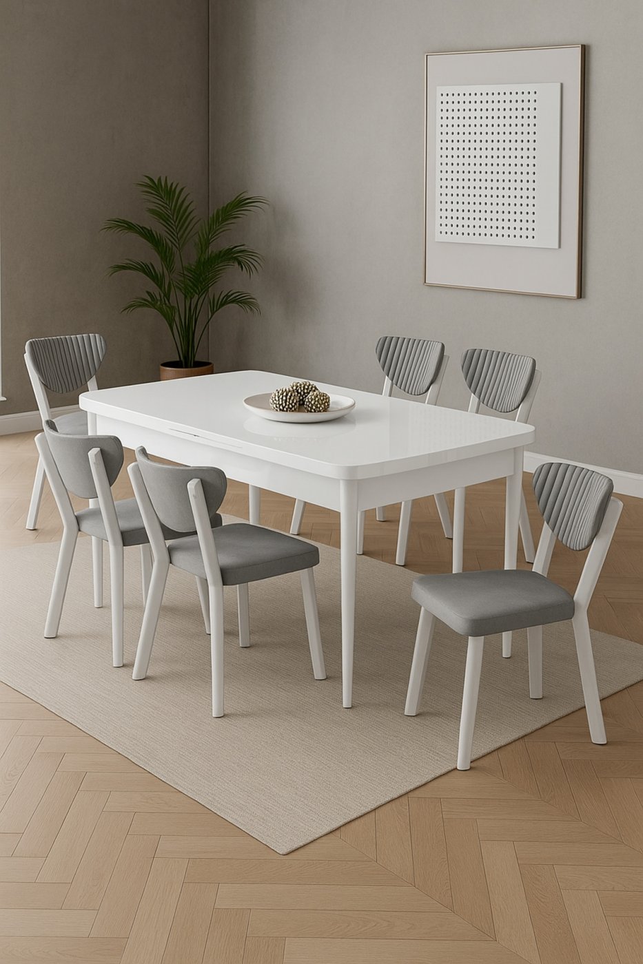 1f09989960497d50953bc95427f601e7 UZMHOME 80x130 Yemek Odası Takımı 6 Sandalyeli Açılır Kapanır Masa Takımı - Görsel 1