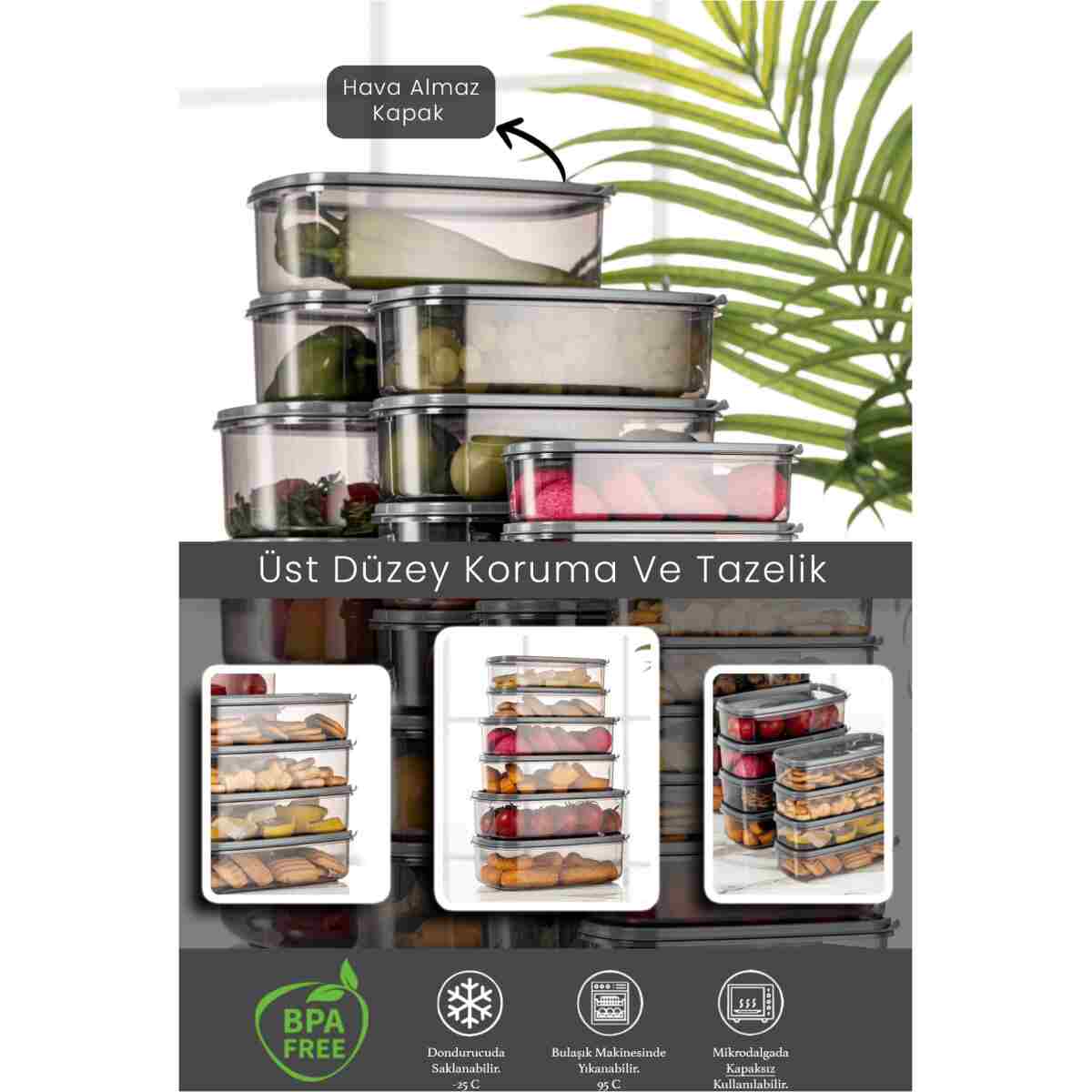 Meleni Home 12'li Set Dikdörtgen Smart Sweet Saklama Kabı Seti Düzenleyici - Platin Serisi - Görsel 3
