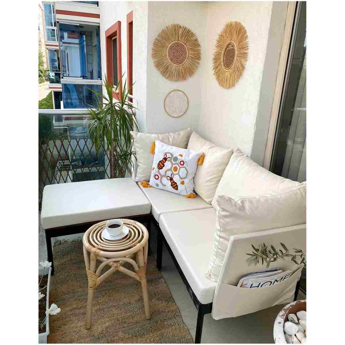 Limni Home Mini Multilounge Bahçe Balkon Mobilyasi, Şezlong, Krem - Görsel 12