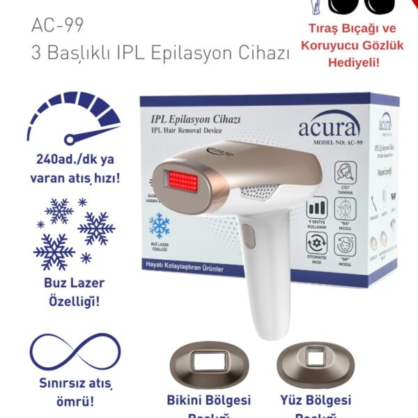 Acura AC-99 Ultra Hızlı, 2 Başlıklı Sınırsız Atışlı Buz Lazer IPL Lazer Epilasyon Cihazı