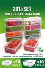 OFFBOX 20 Li Set Kendinden Kapaklı Difriz Buzluk Saklama Kabı Düzenleyici 1 Lt. Ve 2 Lt.