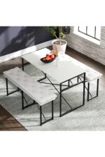 eportatif Masa Takımı Minderli Bench Bank Masa Seti 120x60 Masa Mutfak Masası Yemek Masası Beyaz 1555 - Görsel 9