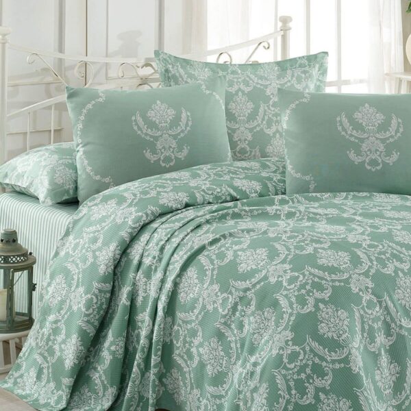 Enlora Home Desenli Pike Takımı Çift Kişilik Pure SuYeşili (Pike+Çarşaf+Yastık Kılıfı)