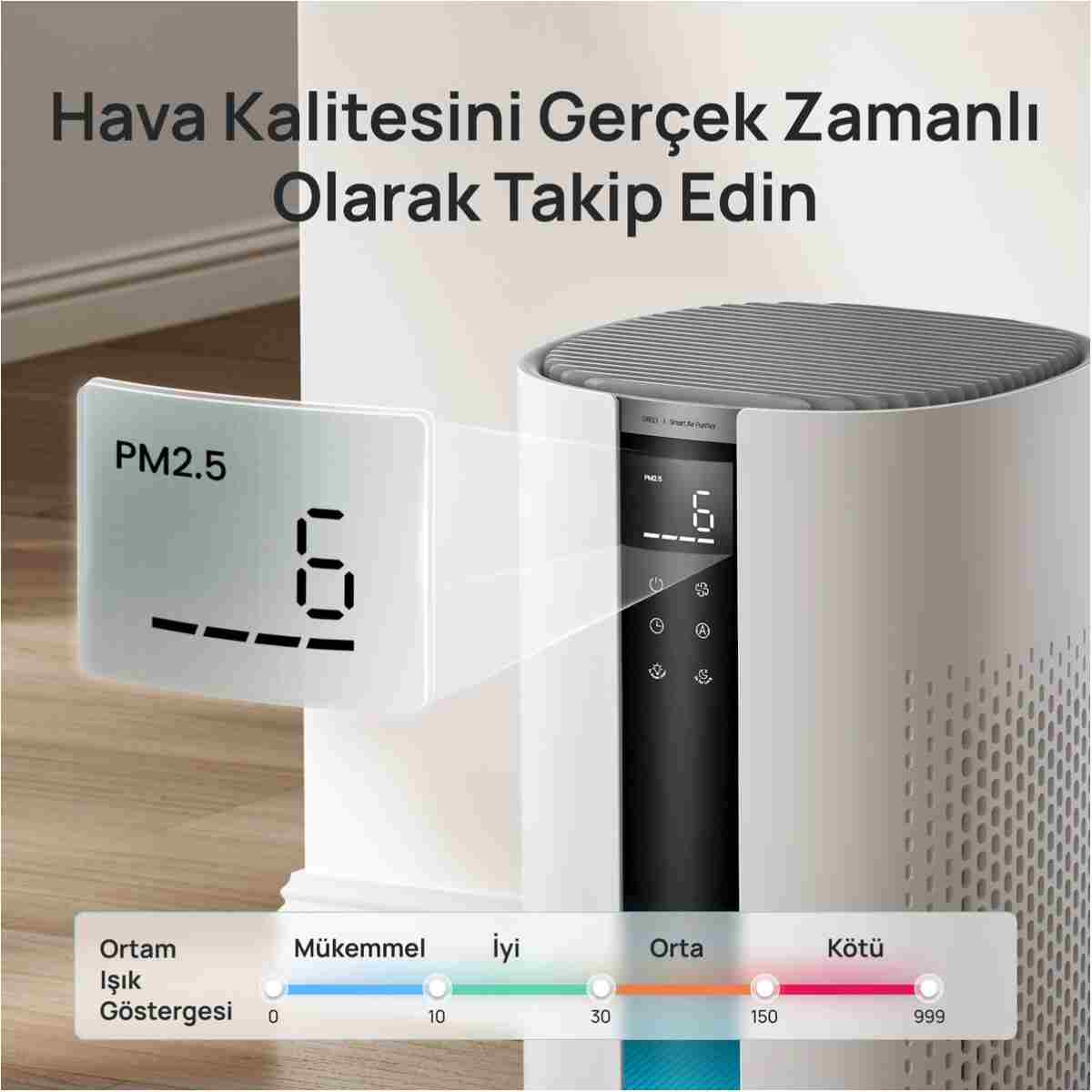 DREO Air Purifier 337S Akıllı Hava Temizleyici, 3 Aşamalı HEPA Filtre, PM2.5 Sensör, LED Ekran Beyaz - Görsel 4