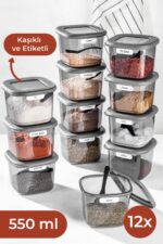 Vienev Beyaz Serigrafi Etiketli Kare Erzak Saklama Kabı 12'li Set 4x(0,55 LİTRE, 1,2 LİTRE, 1,75 LİTRE) - Görsel 9