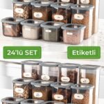 Vienev 24'lü Etiketli Poly Kare Erzak Saklama Kabı Set 8x(0,55 LİTRE, 1,2 LİTRE, 1,75 LİTRE) Antrasit