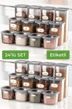 Vienev 24'lü Etiketli Poly Kare Erzak Saklama Kabı Set 8x(0,55 LİTRE, 1,2 LİTRE, 1,75 LİTRE) Antrasit