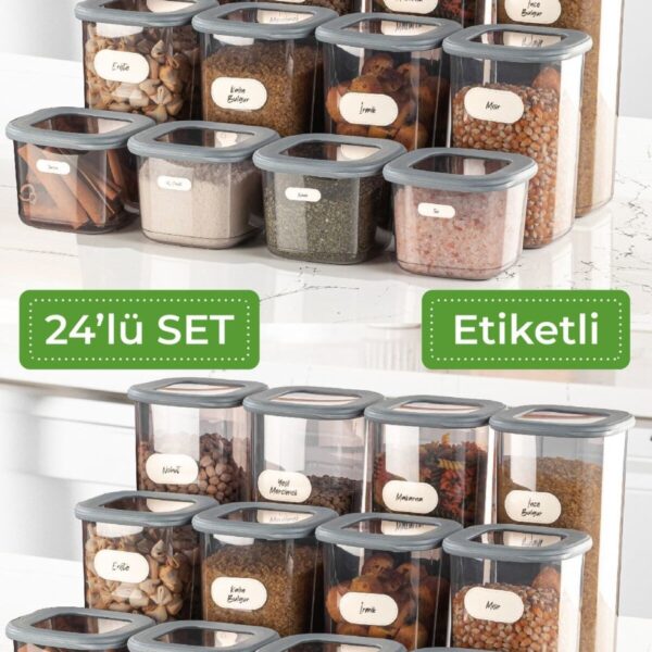 Vienev 24'lü Etiketli Poly Kare Erzak Saklama Kabı Set 8x(0,55 LİTRE, 1,2 LİTRE, 1,75 LİTRE) Antrasit