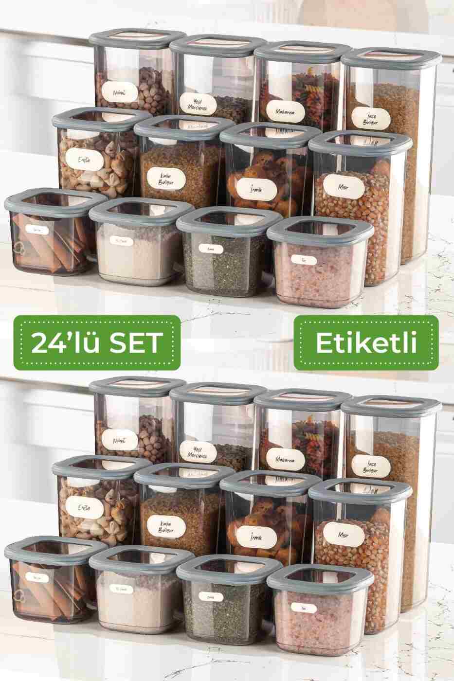 205a09a1f45714852a5eb704d3d63abd Vienev 24'lü Etiketli Poly Kare Erzak Saklama Kabı Set 8x(0,55 LİTRE, 1,2 LİTRE, 1,75 LİTRE) Antrasit - Görsel 1