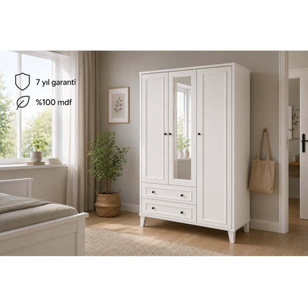 VENATTO MADRİD 3 KAPILI,2 ÇEKMECELİ,AYNALI DOLAP/GARDIROP (%100MDF)