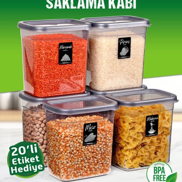 OFFBOX 6 Adet 12 Parça Dikdörtgen 2 Litre Erzak Bakliyat Saklama Kabı Çeyiz Seti 20 Etiket Hediyeli