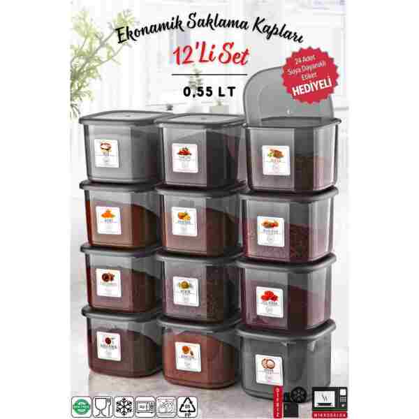 Nandy Home Etiketli 12 Adet 500 ml Ekonomik Kırılmaz Antrasit Saklama Kabı