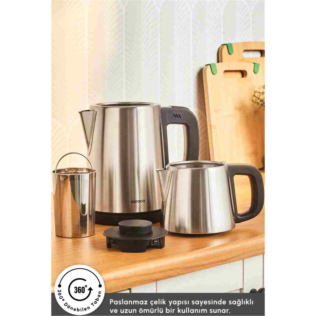 Karaca Tea Break 2 In 1 Çelik Su Isıtıcı Çay Makinesi Inox Siyah - Görsel 4