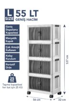 Lavine ”LARGE” 4 Katlı Portatif Organizer Tekerlekli Dolap Çok Amaçlı Mıknatıs Kapaklı Katlanır - BEYAZ - Görsel 2