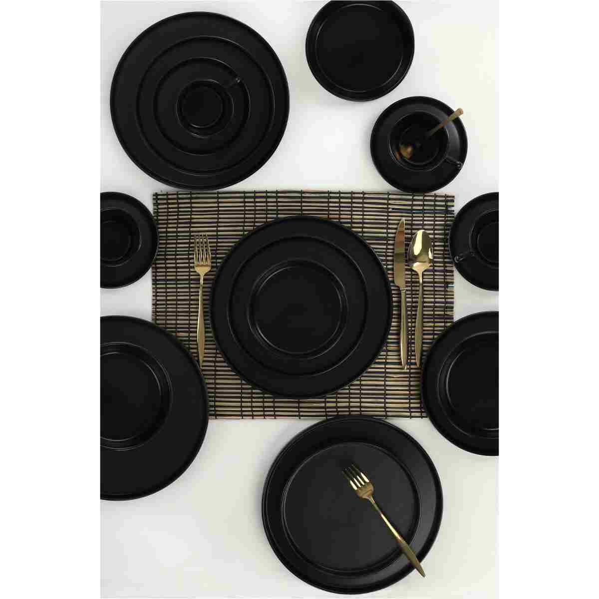 Keramika Mat Siyah Stackable Yemek/kahvaltı Takımı 20 Parça 4 Kişilik - Görsel 2