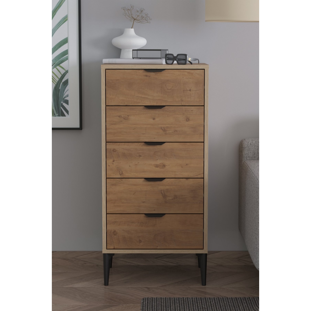SARMOBİ Arden 5 Çekmeceli Şifonyer/Çamaşırlık 50x105x40 cm Beyaz – Modern Tasarım - Görsel 9