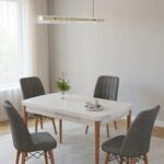 MEDA CONCEPT İnci Düz Beyaz Sabit 4 Kişilik Mutfak Masası Takımı Yemek Masası Takımı