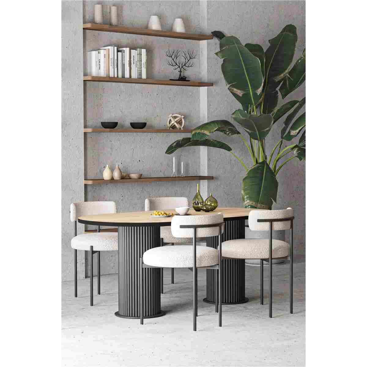 AVVİO Olivya Teddy Sandalye Bohem Lake Mdf Ayak 80x160 Yemek Masası Mutfak Masası Masa Sandalye Takımı - Görsel 3
