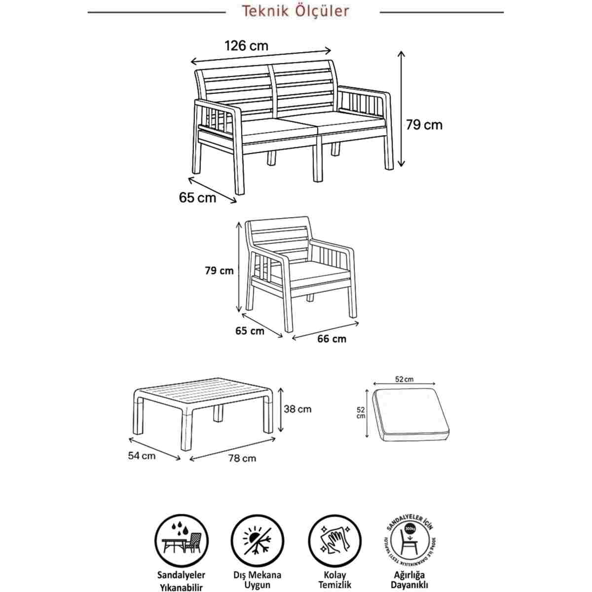 MOBETTO Ada 2+1+1+S Bahçe Takımı / Balkon - Bahçe - Teras Mobilyası - Görsel 3
