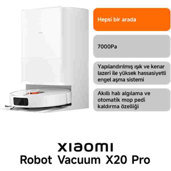 Xiaomi Robot Vacuum X20 Pro Akıllı Robot Süpürge + Mop (Türkiye Garantili)