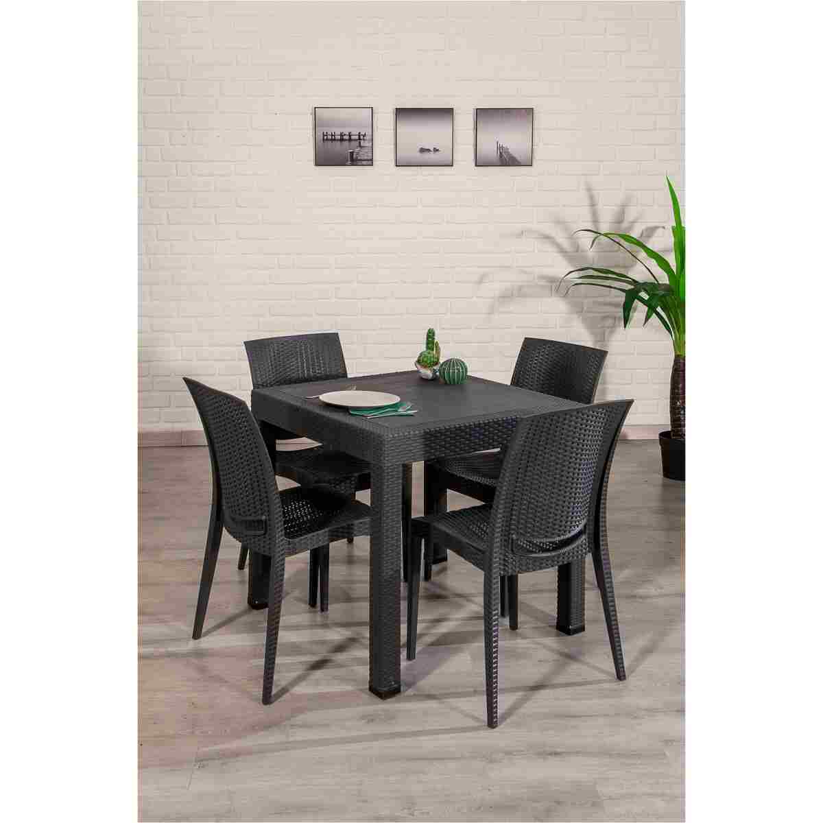 MOBETTO Home Rattan Kollu 4 Kişilik Bahçe Balkon Masa Takımı Antrasit - Görsel 9