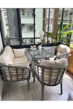 Tu Tienda KARTEPE ALÜMİNYUM 2 1 1 SEHPA(60*90) RATTAN BAHÇE BALKON TAKIMI,ANTRASİT RATTAN/GRİ KUMAŞ - Görsel 13