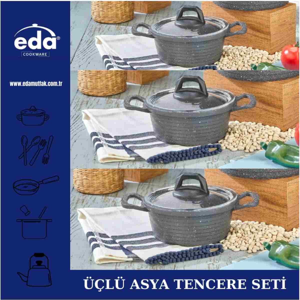 Eda Üçlü Asya Derin Tencere Seti 16/18/20 - Görsel 5