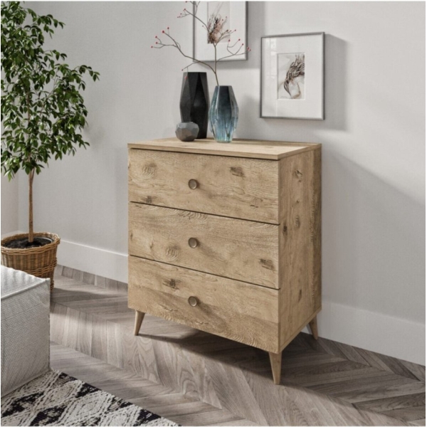 KZNMOB HOME Gardenya 3 Çekmeceli Meşe Şifonyer - Tamamı 1. Kalite Mdf