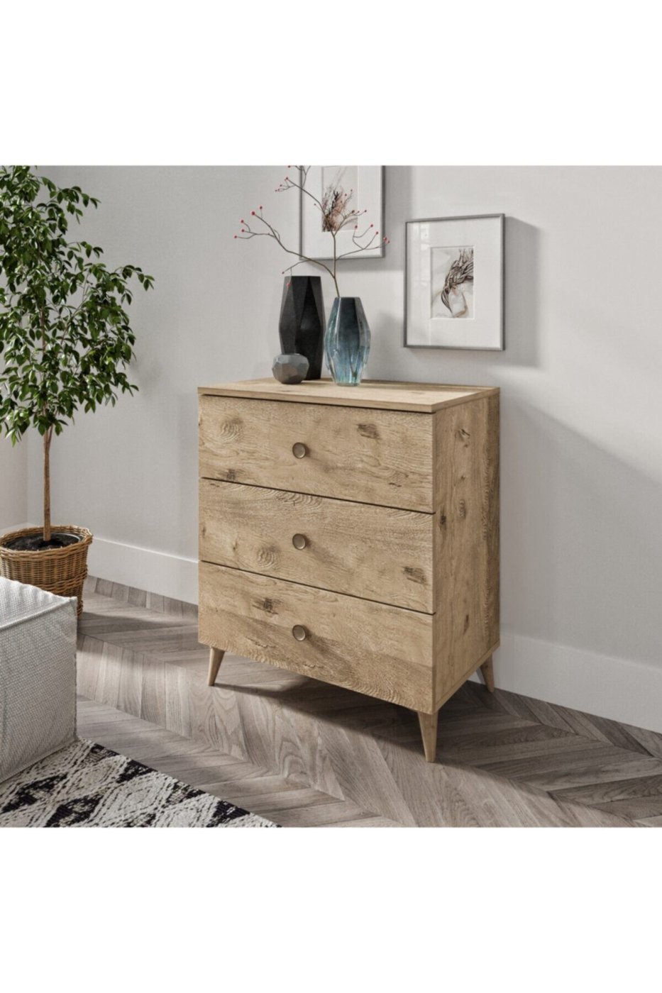 22adcde7f679f0510e5b149f8bb013ff KZNMOB HOME Gardenya 3 Çekmeceli Meşe Şifonyer - Tamamı 1. Kalite Mdf - Görsel 1