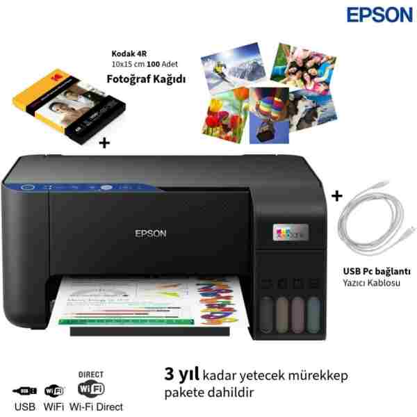 EPSON Çok Fonksiyonlu Renkli Tanklı Wi-Fi Yazıcı USB Bağlantı Destekli Baskı Tarama Kopyalama Özellikli Enerji Tasarruflu Heat-Free Teknolojili Yazıcı